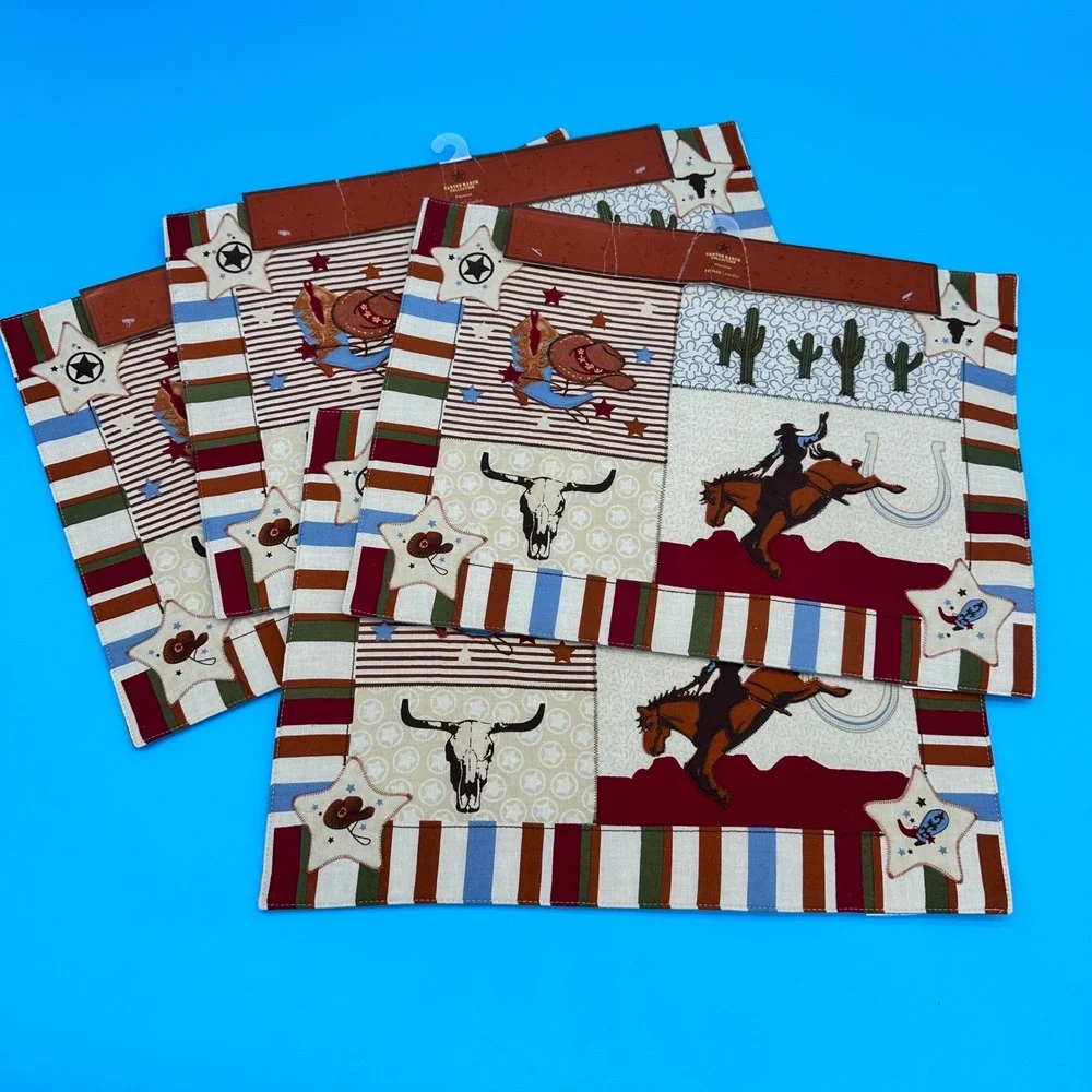 Home Studio Canyon Ranch‎ Western Placemats Set of 4 Cotton Cowboy Patchwork NWT